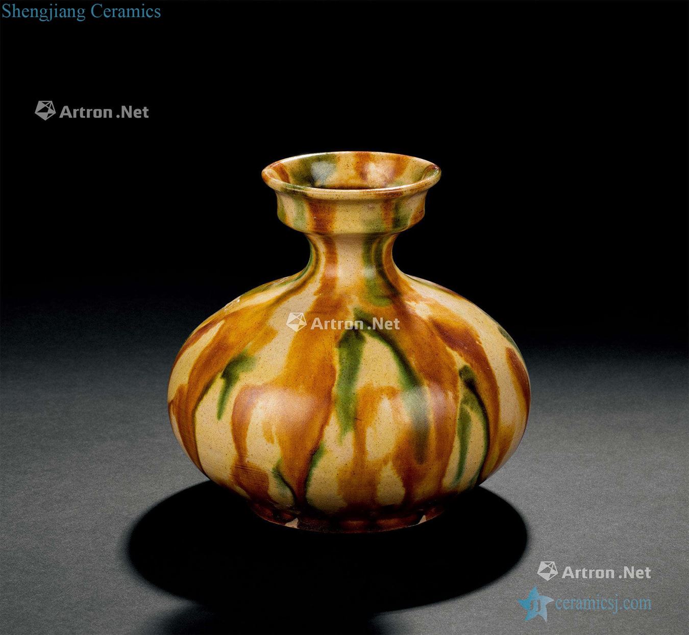 The tang dynasty (618-907), three-color dish buccal bottle