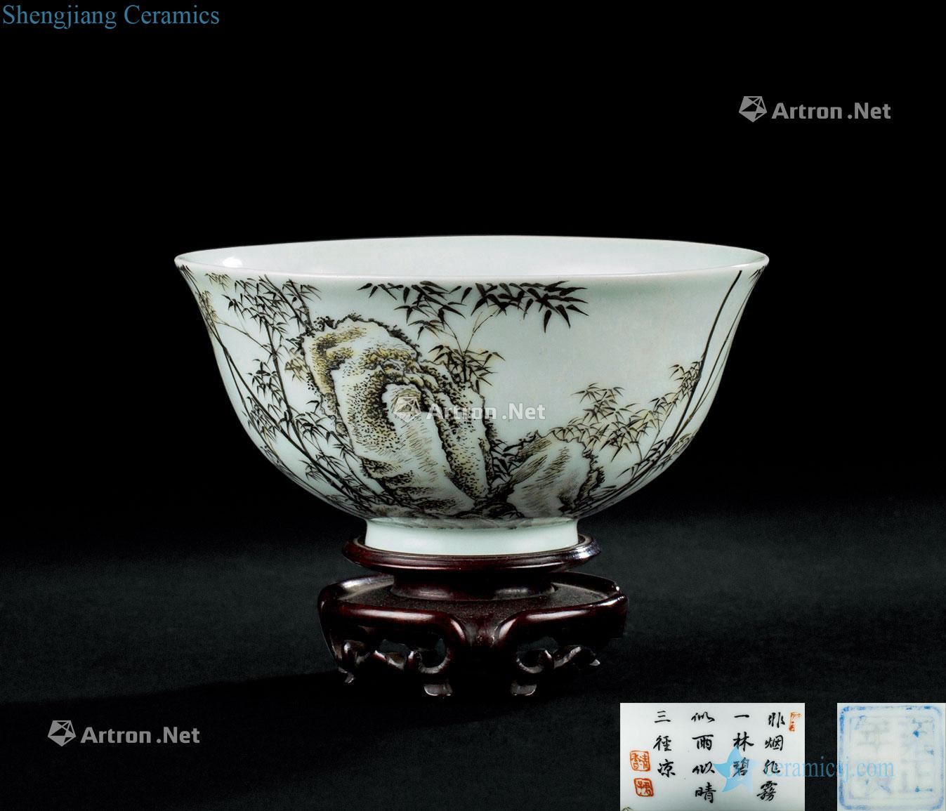 Qing yongzheng (1723-1735), color ink bamboo stone verse bowl