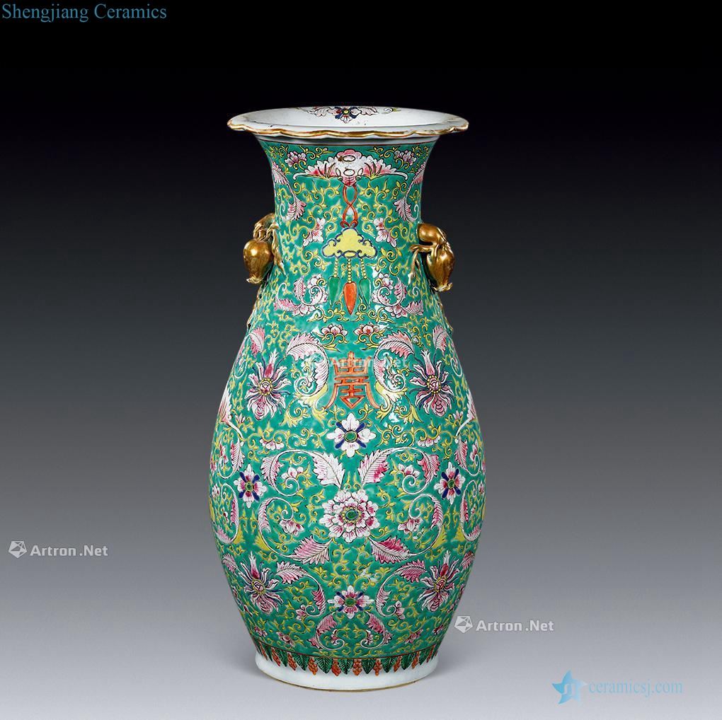In the qing dynasty famille rose vase with a life of words, pomegranate flowers