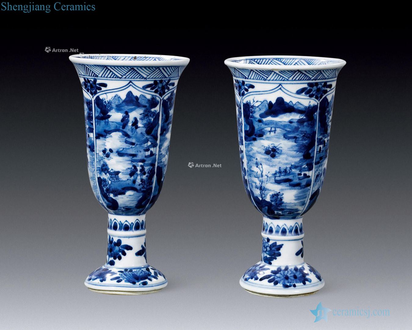 In the qing dynasty Blue and white landscape character lines tall (a)