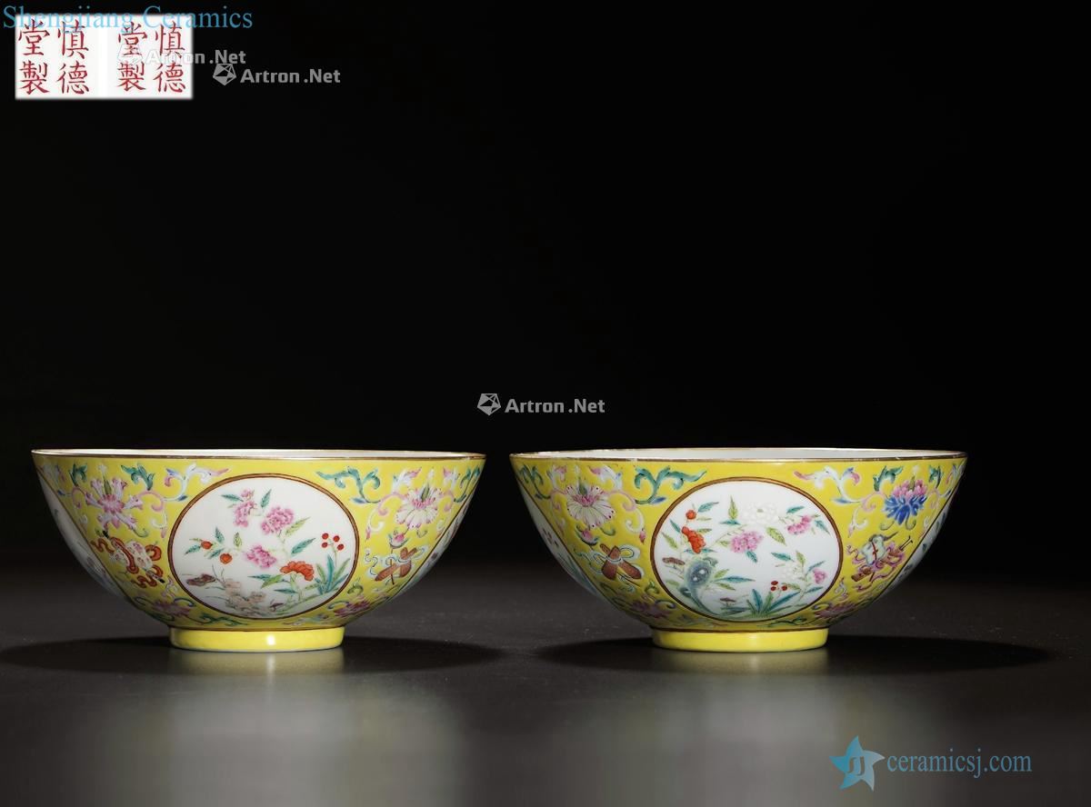 Qing daoguang "ShenDeTang" pastel medallion flowers green-splashed bowls (a)