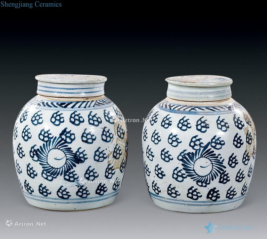 Early qing dynasty blue-and-white cat's eye lines cover tank (a)