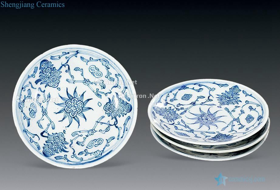 In the qing dynasty Blue and white flower grain disc (a set of four)