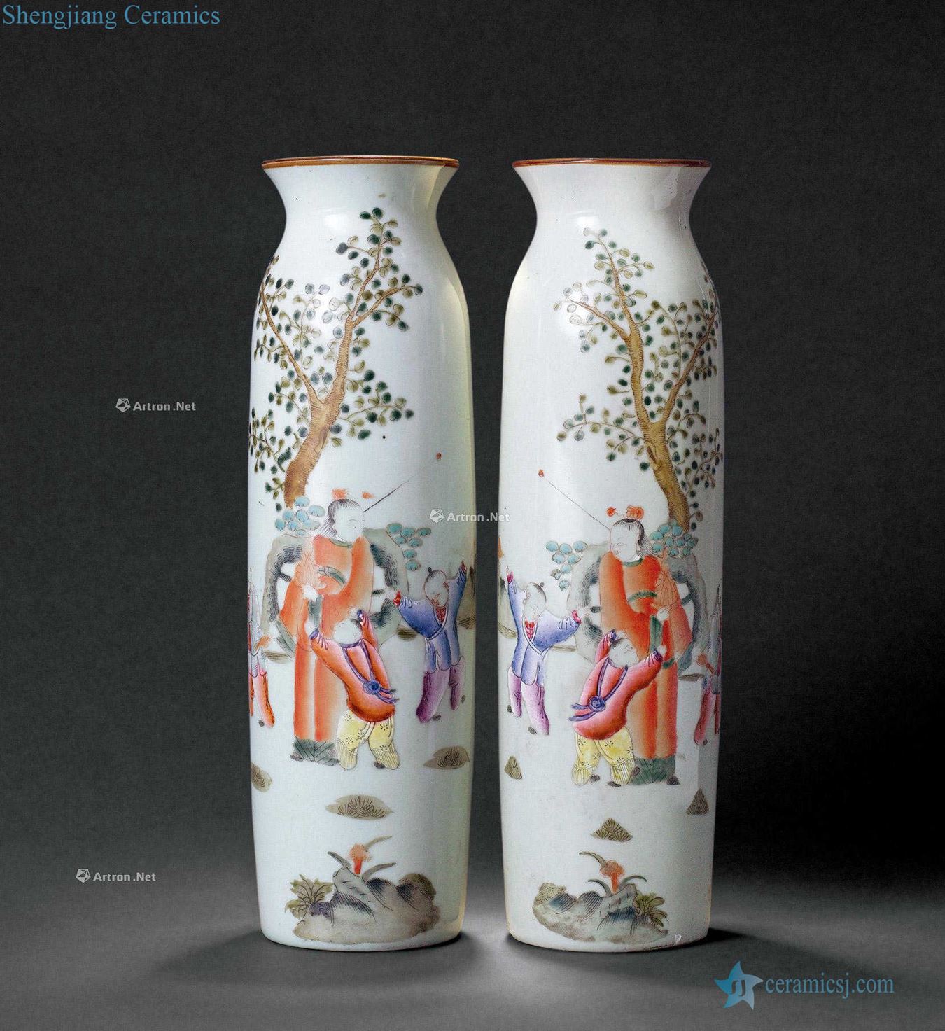 Pastel poems in the qing dynasty "jiangshan series" bottle to bottle