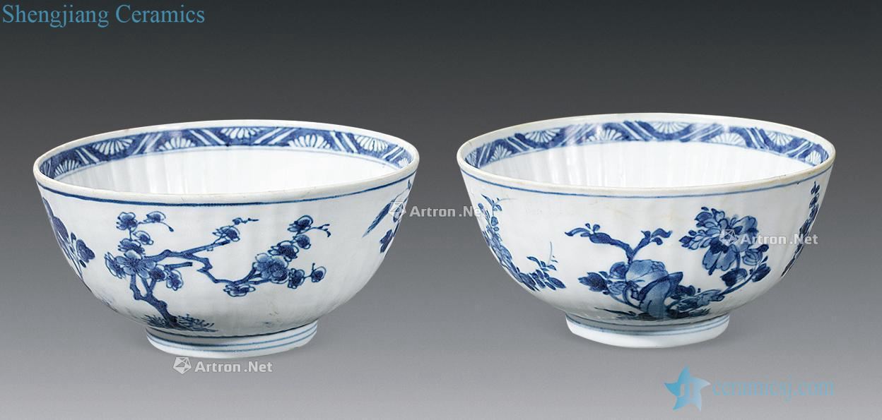 Blue and white flower grain kangxi melon leng bowl (a)