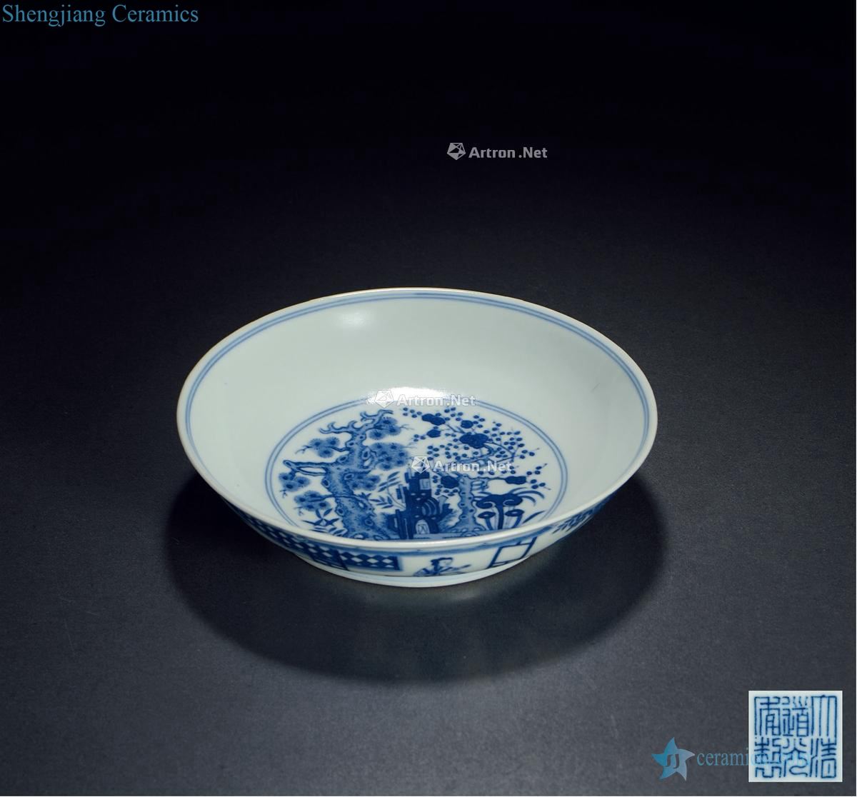 dajing Blue and white shochiku MeiWen plate