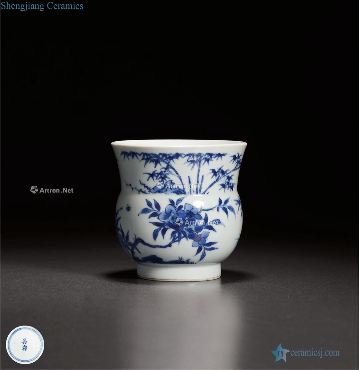 Ming chongzhen Blue and white flower on grain slag bucket