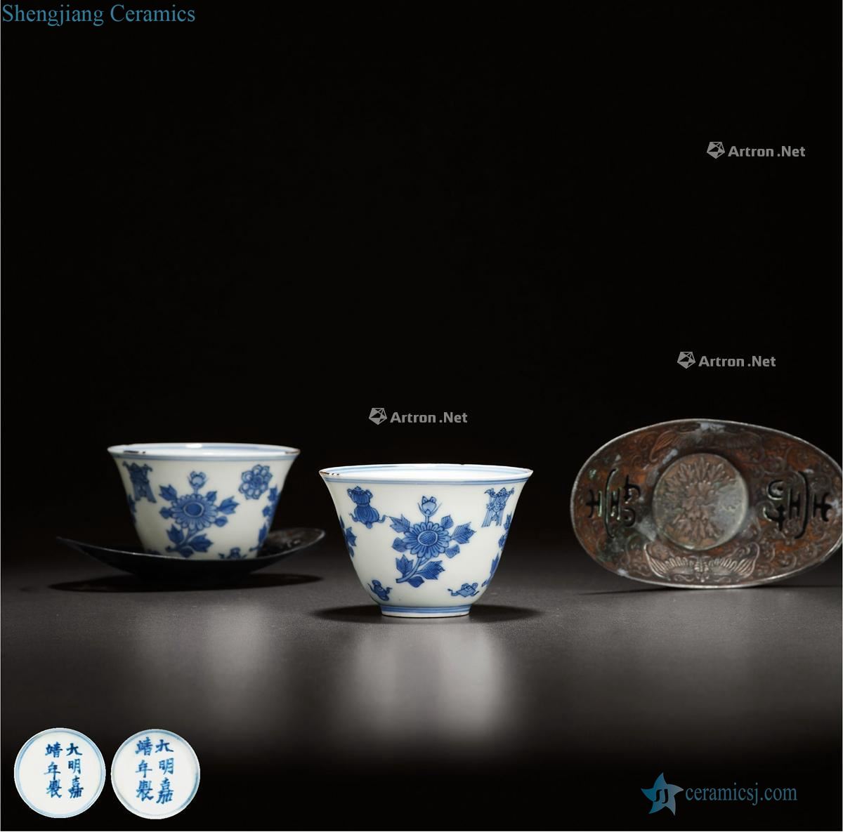 kangxi Blue and white chrysanthemum lines (a) small cup