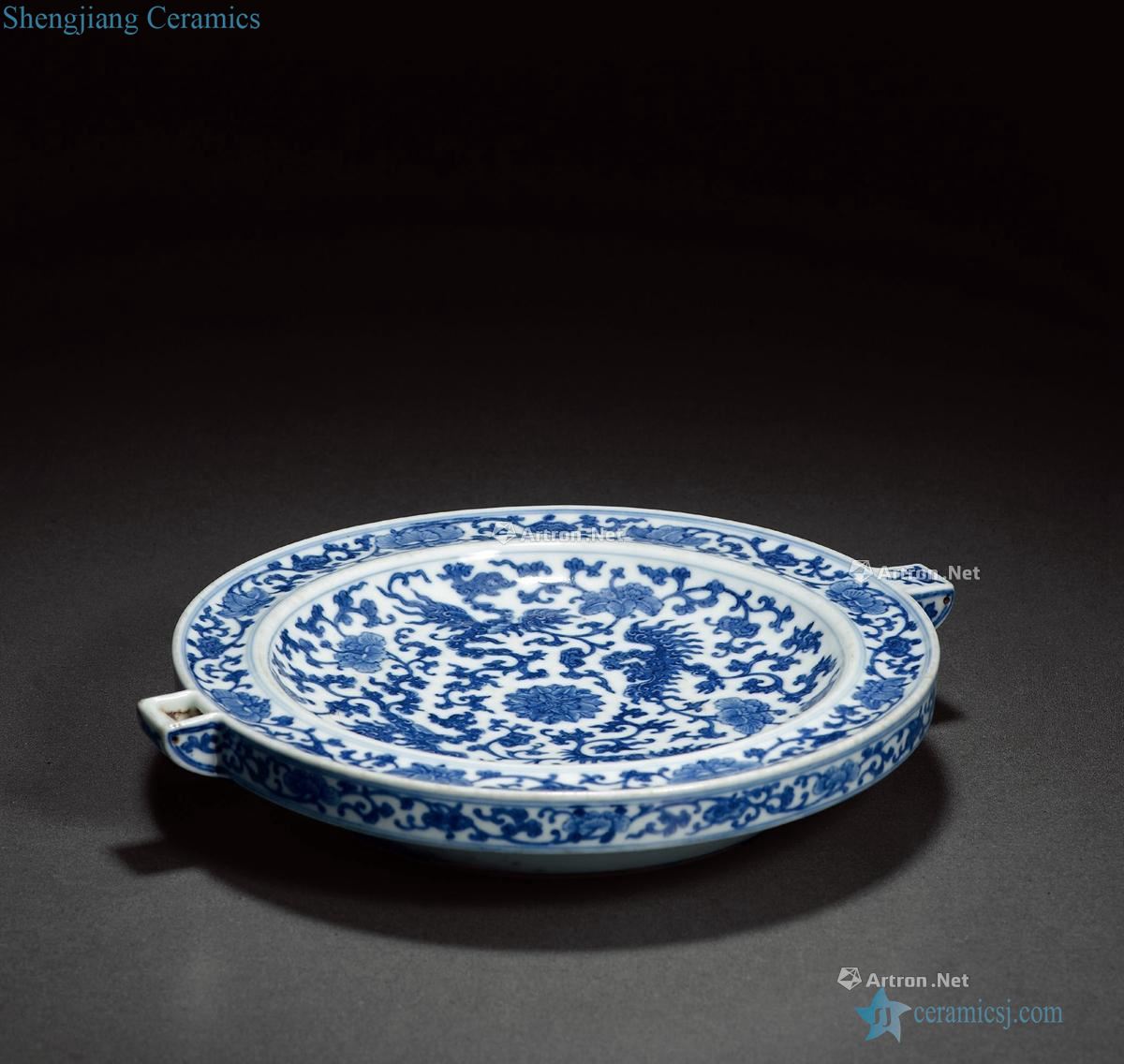Qing qianlong Blue and white real talent grain warm plate
