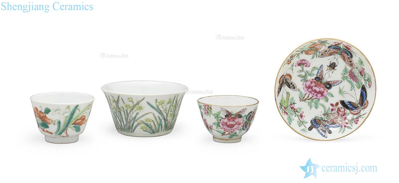 In the 19th century/pastel flowers lines of the republic of China cup Pastel narcissus grain cup and a pastel flowers and butterfly tattoo cups and saucers