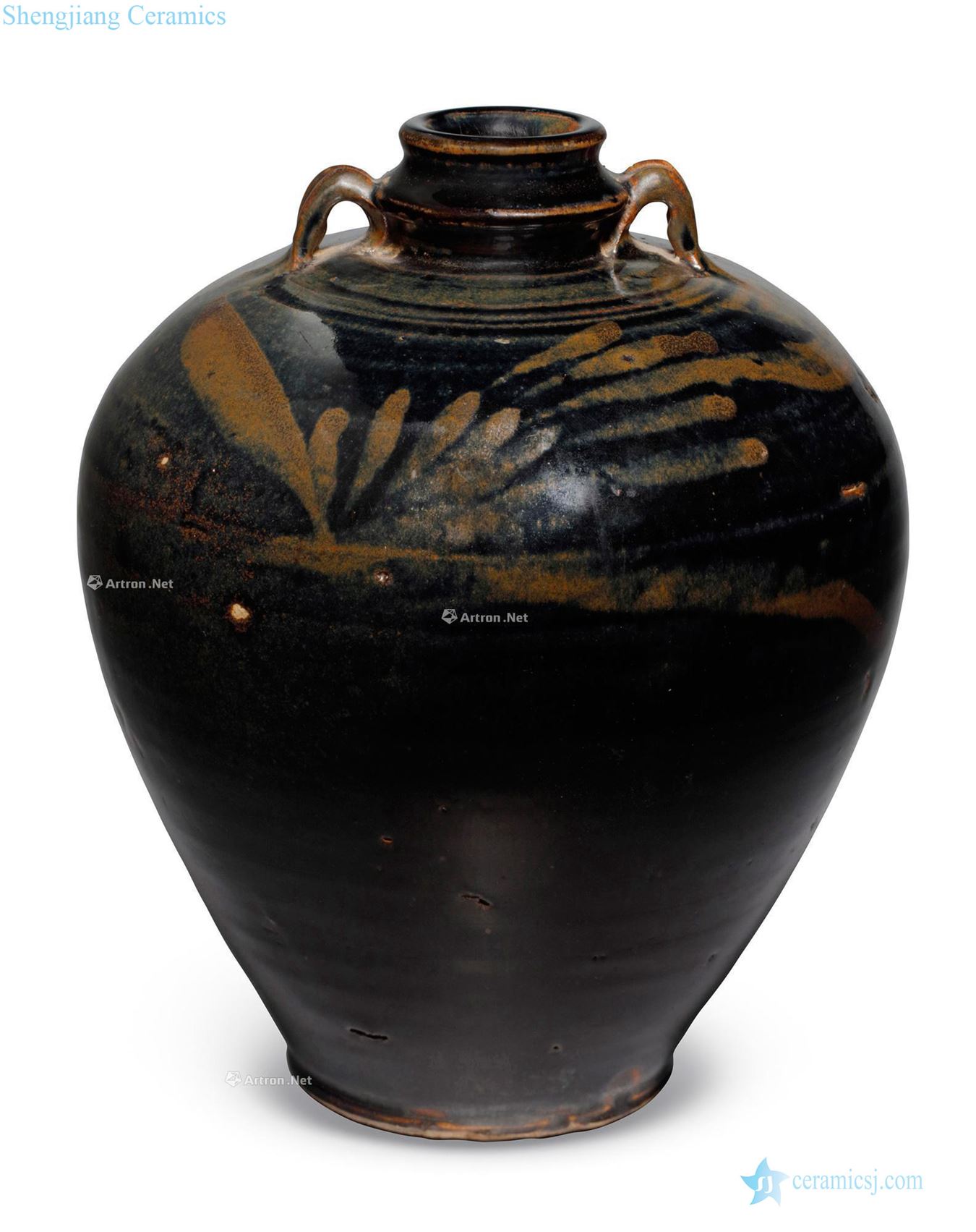 Gold/yuan. In the 13th century The black glaze brown pattern double small mouth bottles