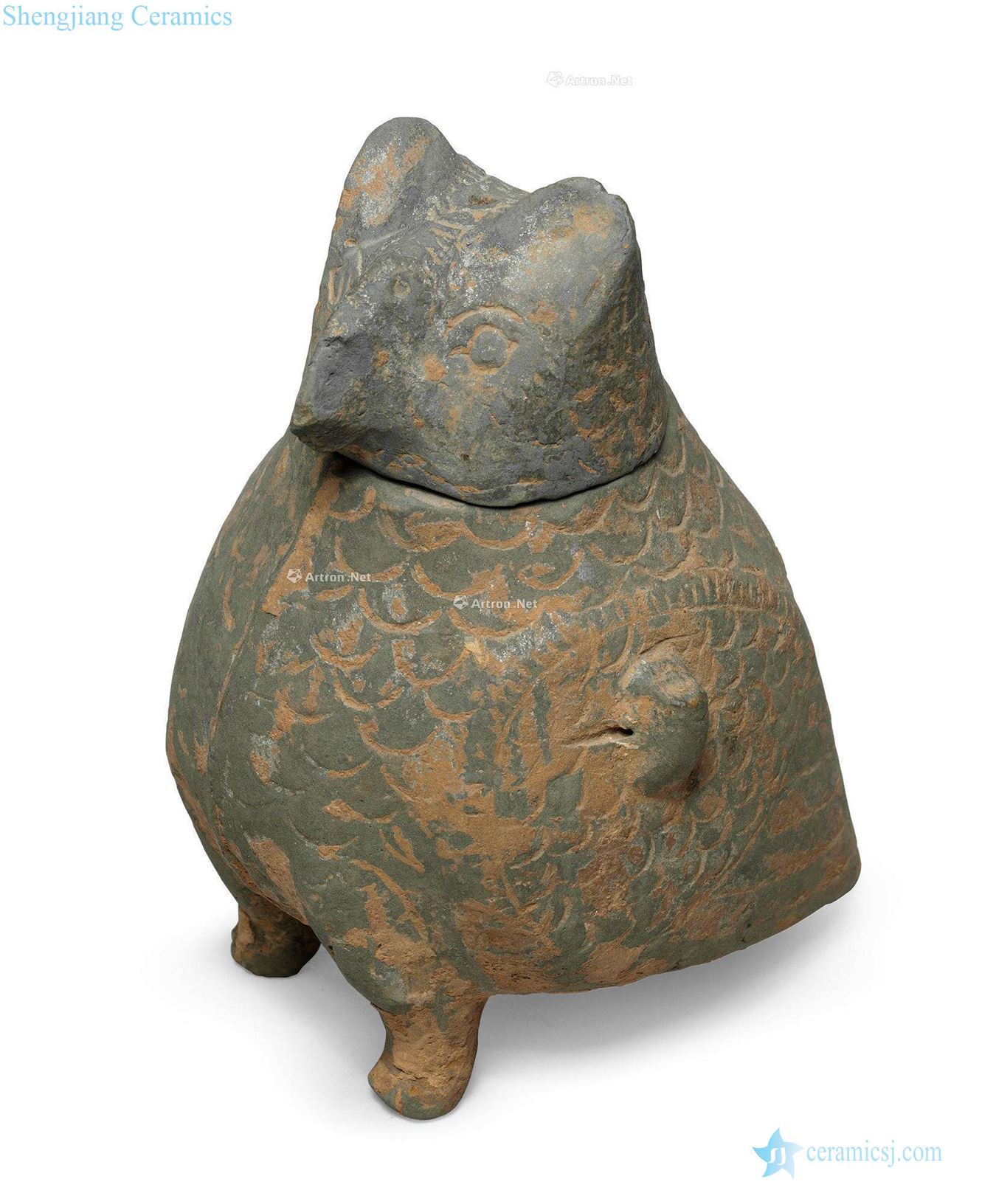 Han pottery owl shaped cover tank