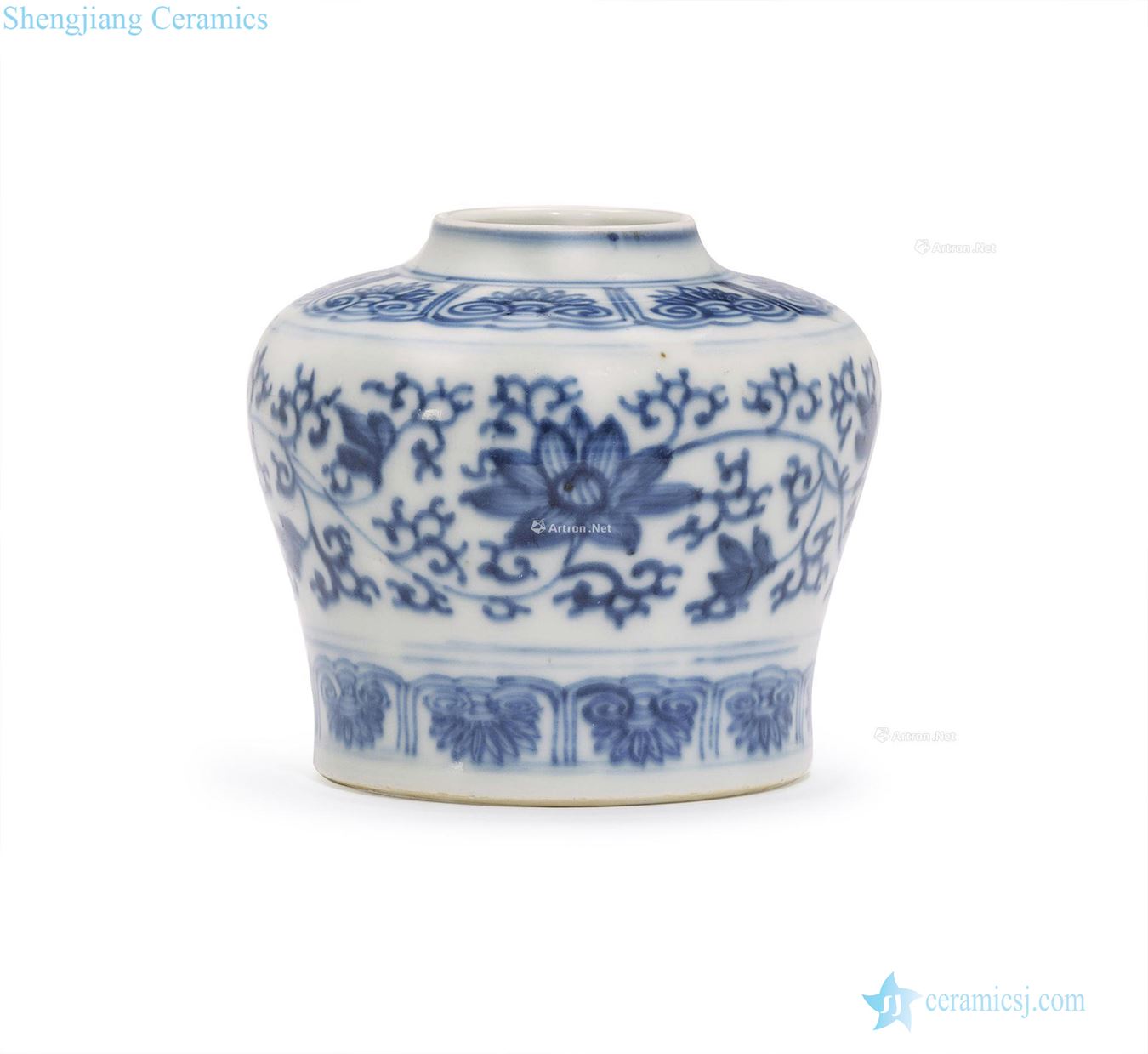 Qing yongzheng Blue and white lotus flower grain canister
