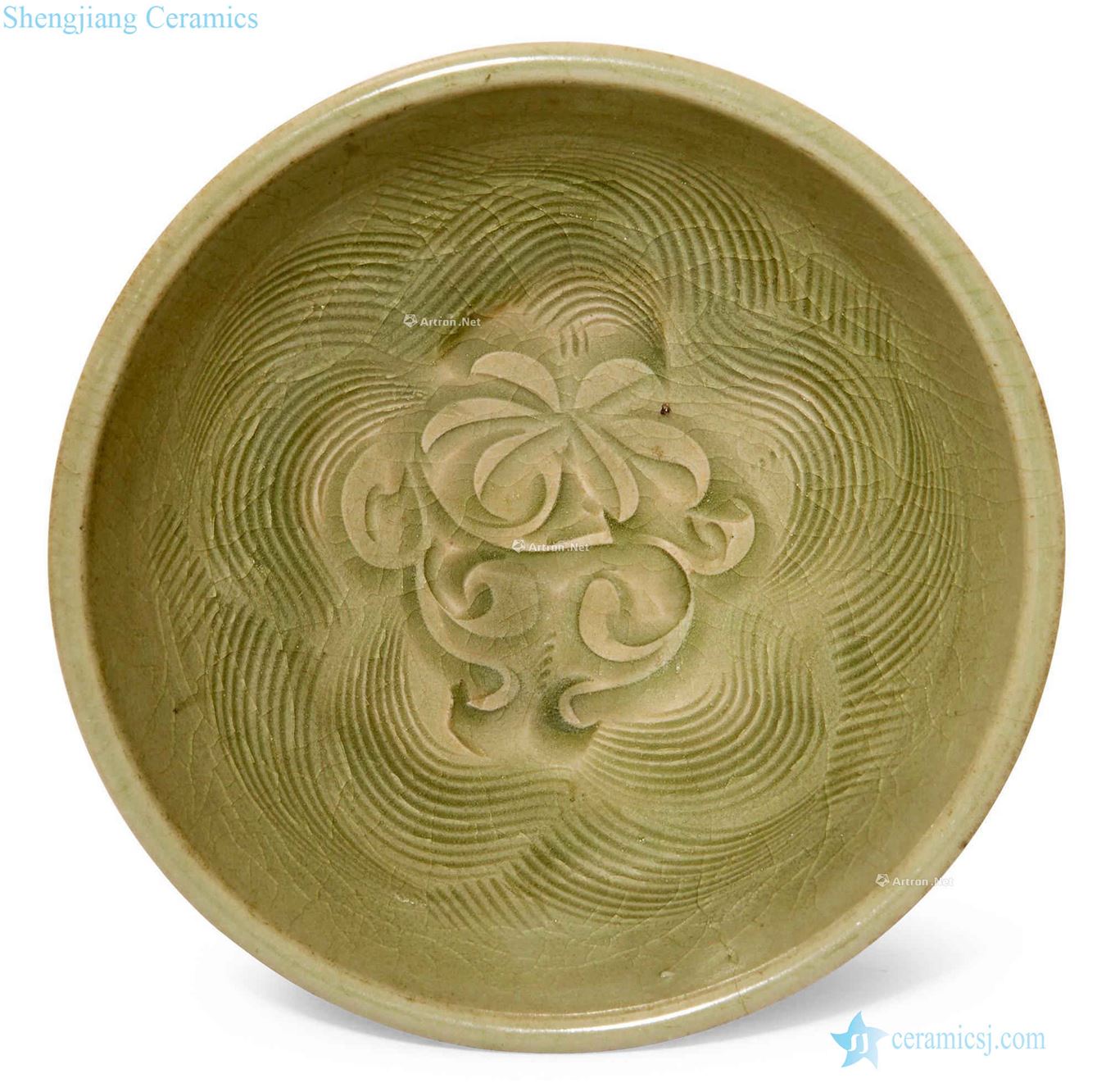 Ming Green glaze carved flowers green-splashed bowls