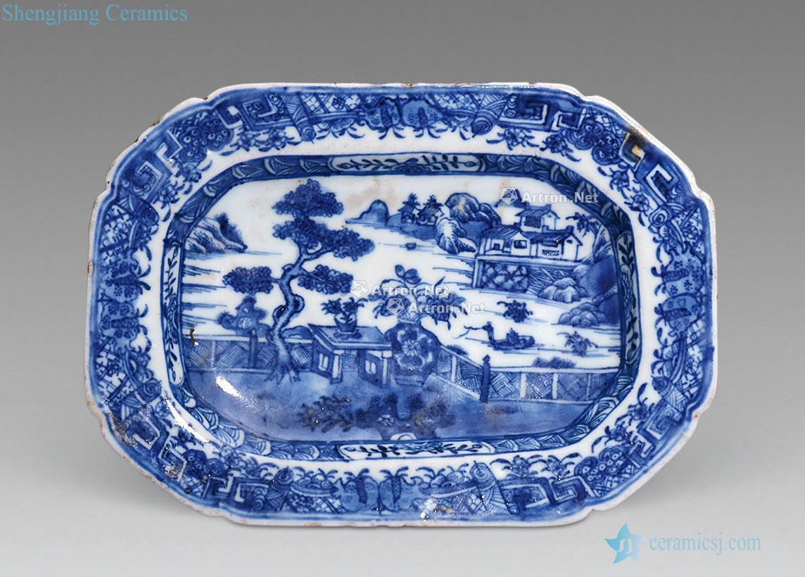 Blue and white landscape qianlong square plate
