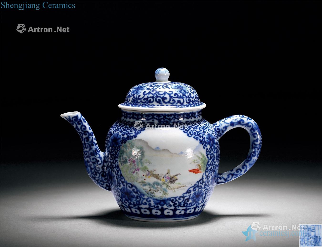 Qing porcelain enamel medallion landscape character lines pot