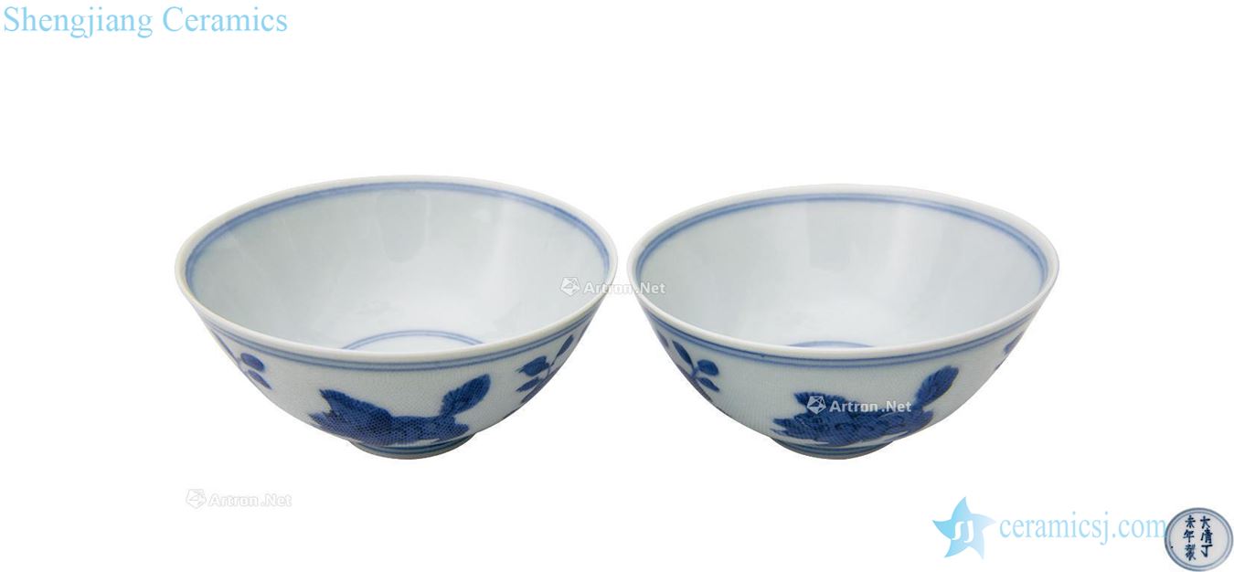 qing Blue and white benevolent flowers green-splashed bowls (a)