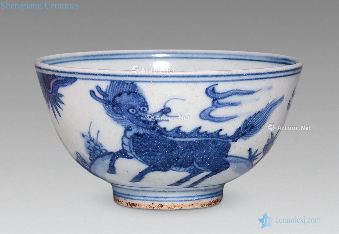 In the Ming dynasty Blue and white unicorn green-splashed bowls