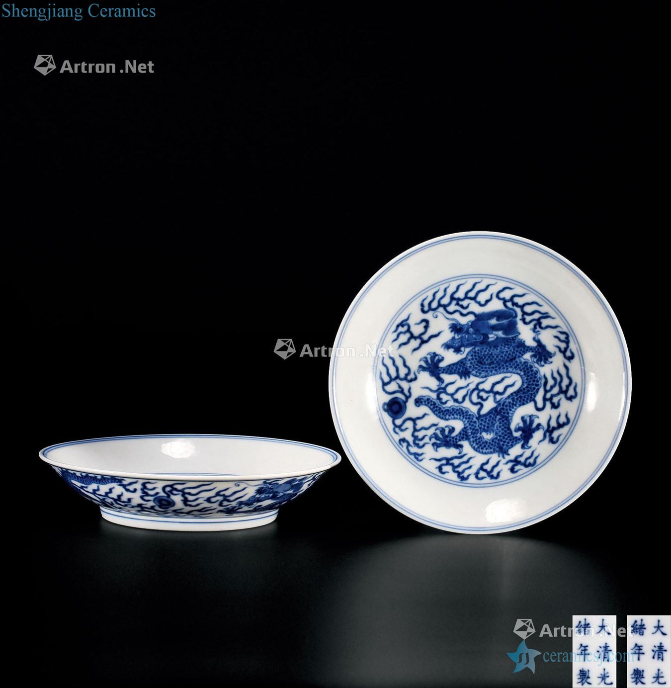 Qing guangxu Blue and white dragon plate (a)