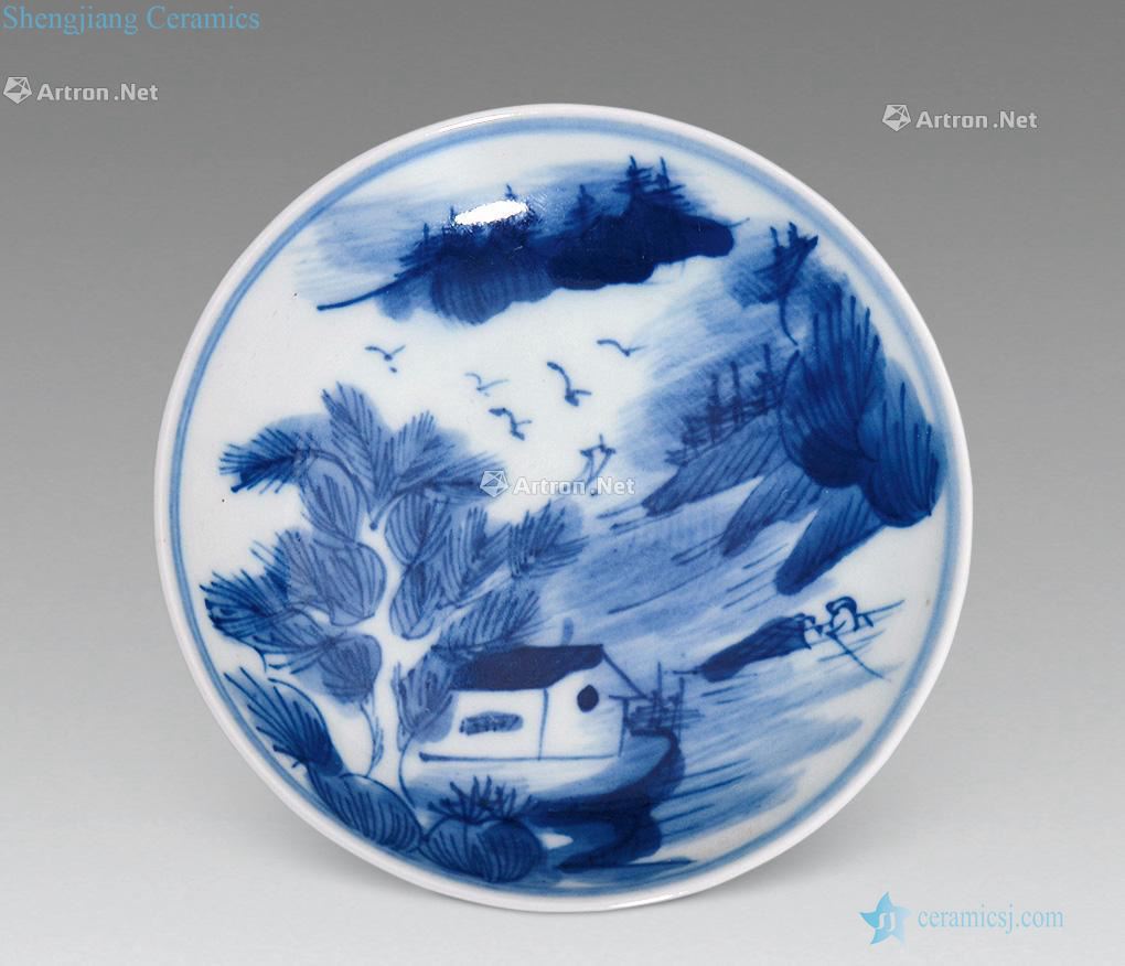 In the qing dynasty landscape character blue and white caps