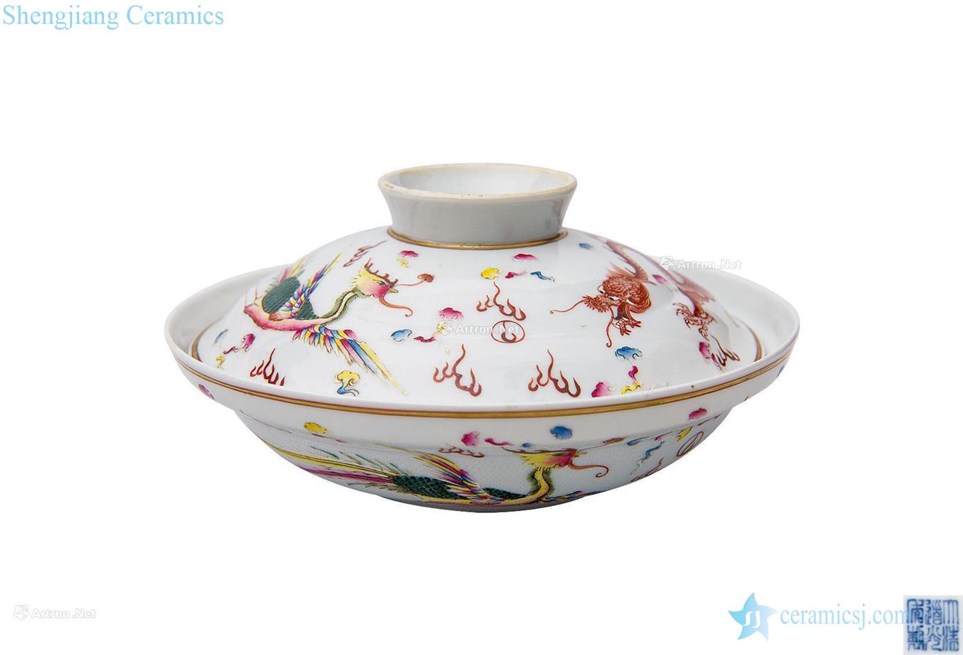 Clear light pastel longfeng grain tureen