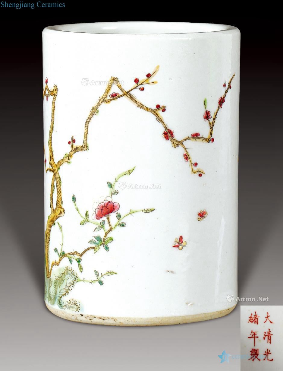 Qing guangxu pastel flowers brush pot