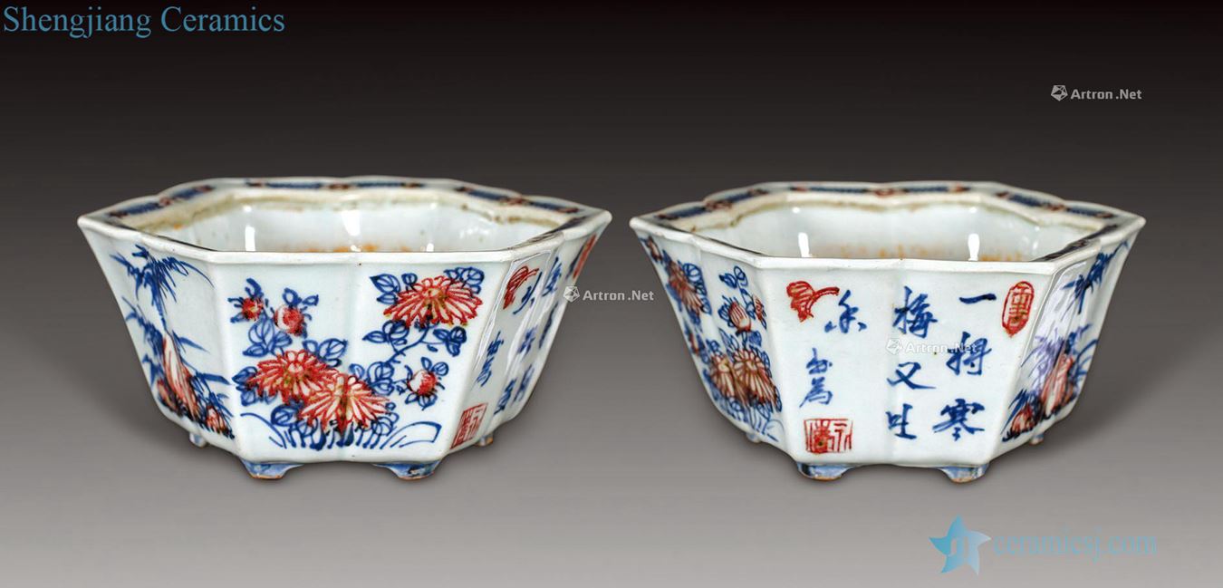 Qing qianlong Blue and white youligong GongLiu ridge 12 flower petals flower pot