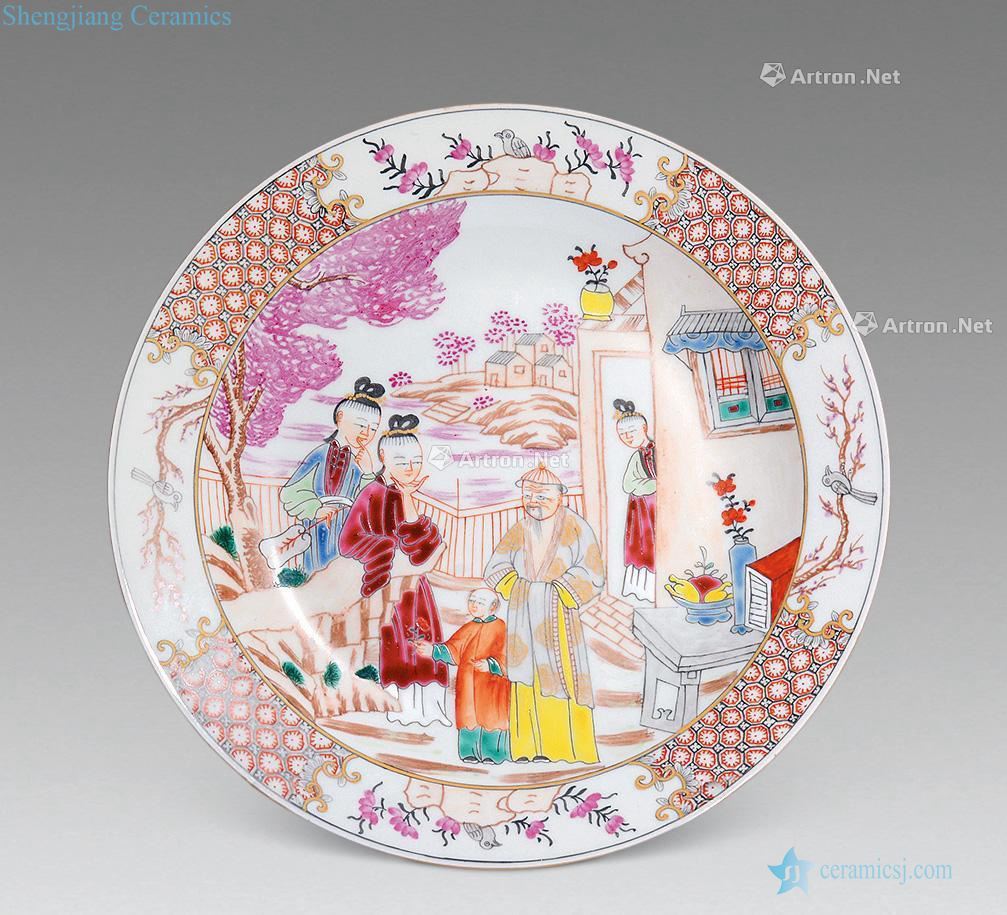 Colorful characters story window of flowers and birds in the qing dynasty plate