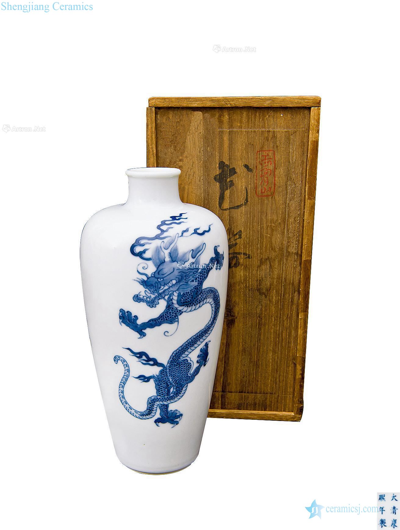 The qing emperor kangxi Blue and white dragon bottle