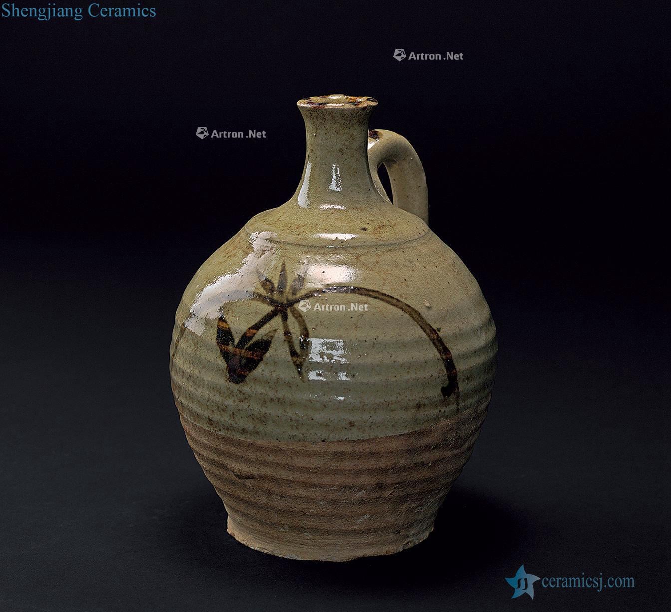 Ming or earlier Xuanzhou blue glaze color in brown straight mouth ewer