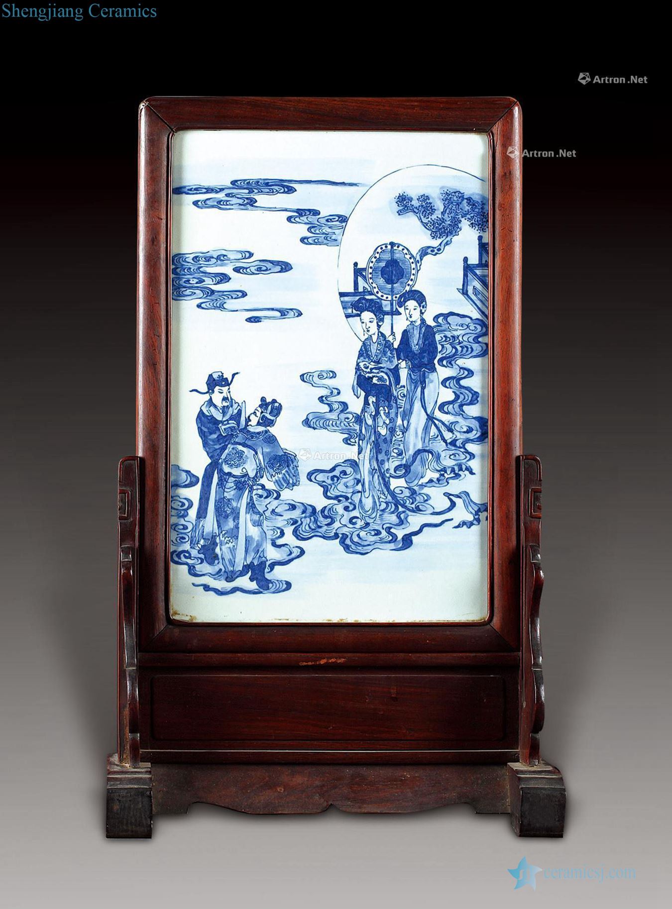 Qing dynasty blue and white porcelain plate characters plaque