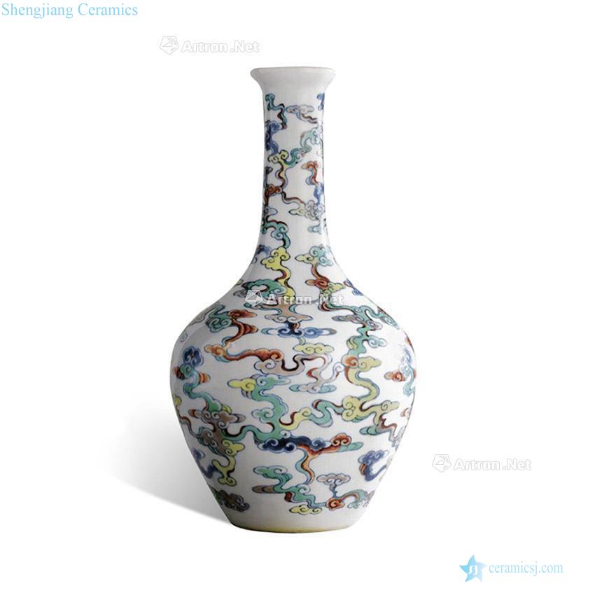 Qing yongzheng bucket "five-color xiangyun" figure long neck mouth gall bladder