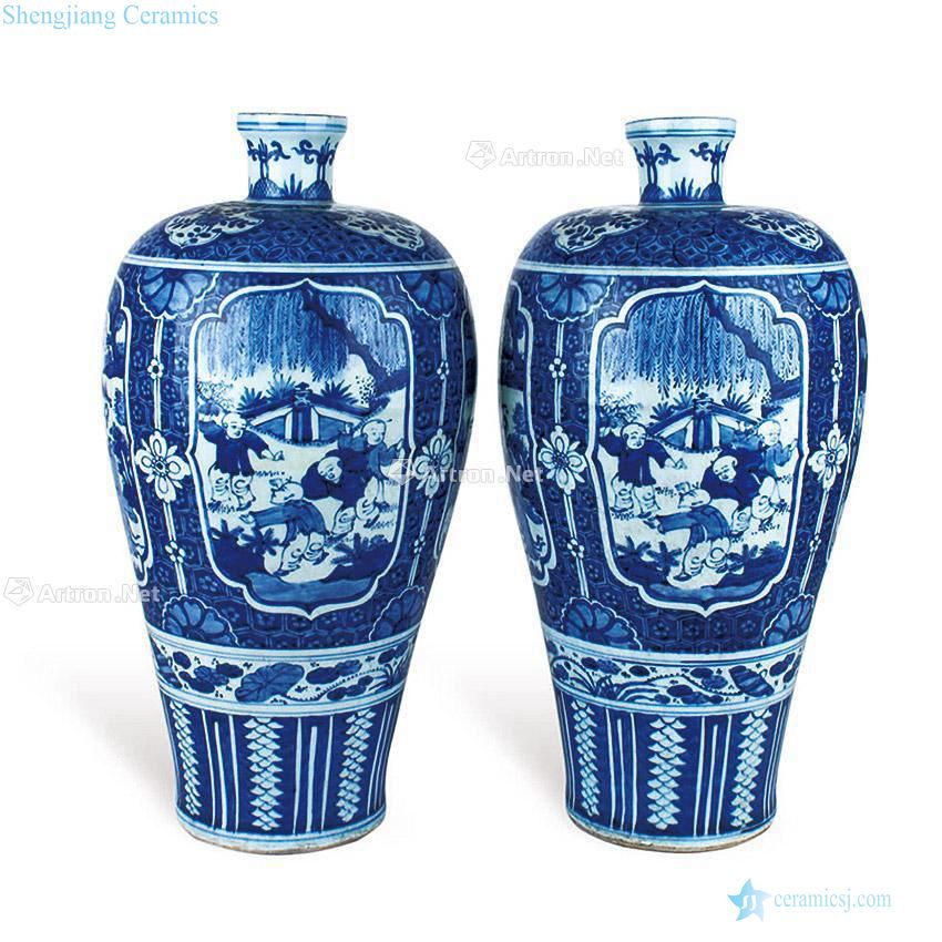 Ming jiajing year Stories of blue and white plum bottle