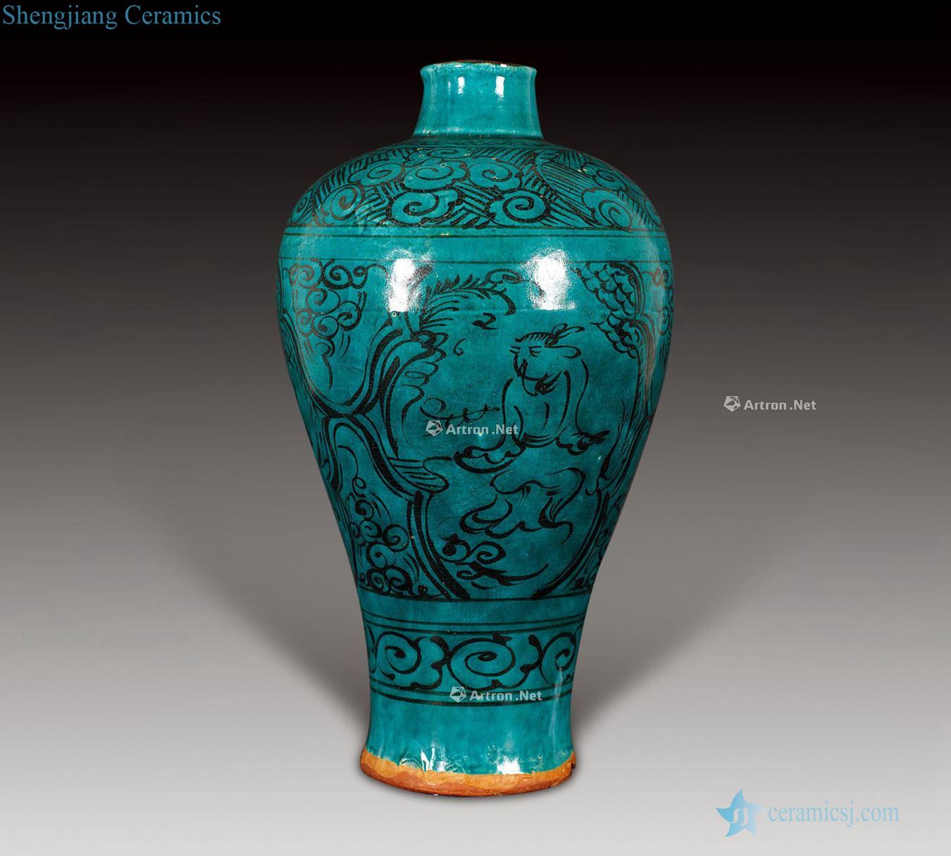 Ming Magnetic state kiln blue glaze plum bottle