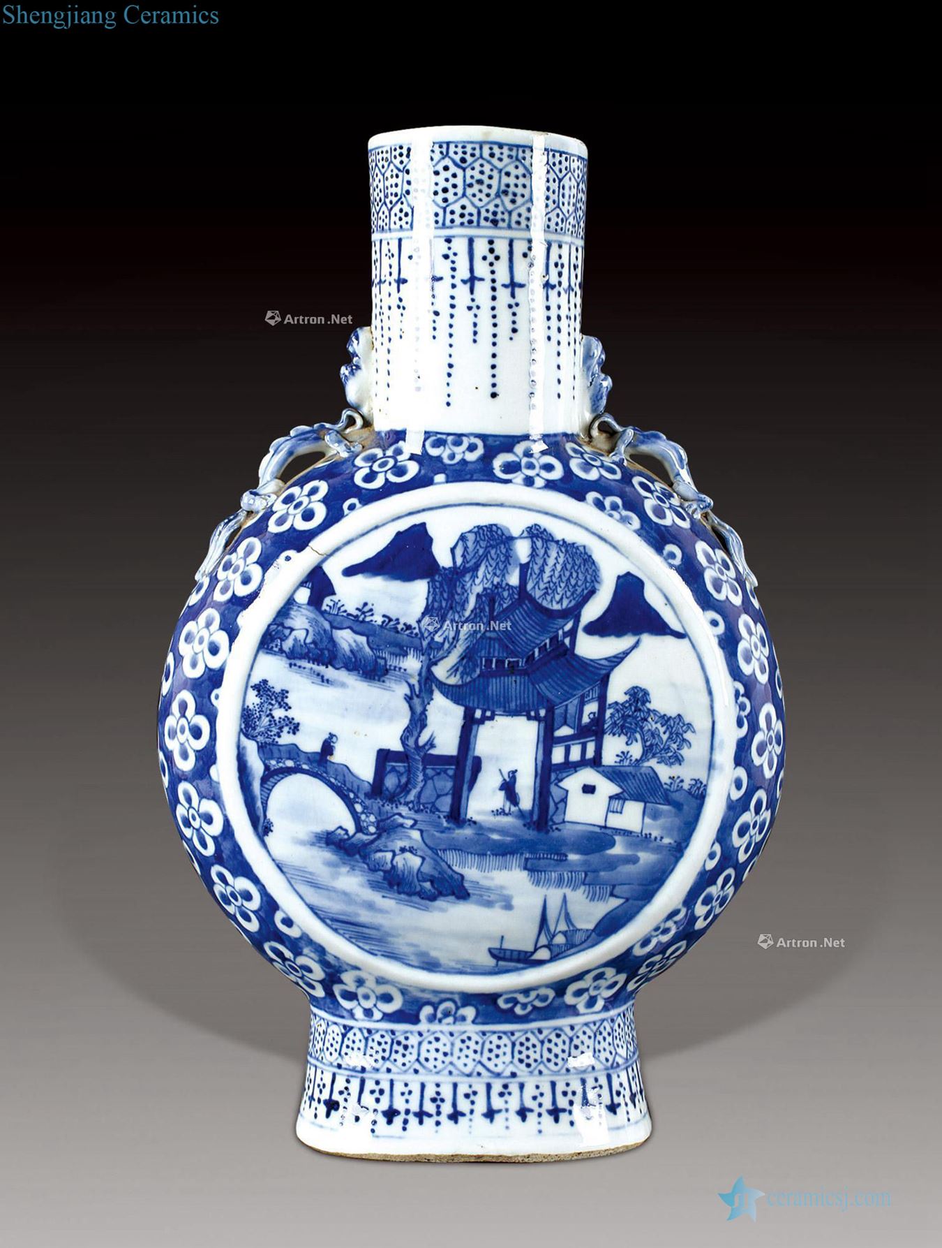 qing Blue and white characters flat bottles