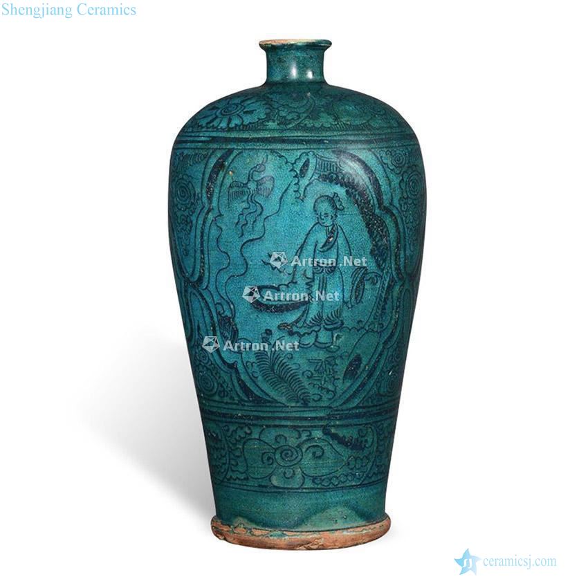 Ming hongwu The plum bottle magnetic state kiln of blue glaze coloured drawing or pattern characters