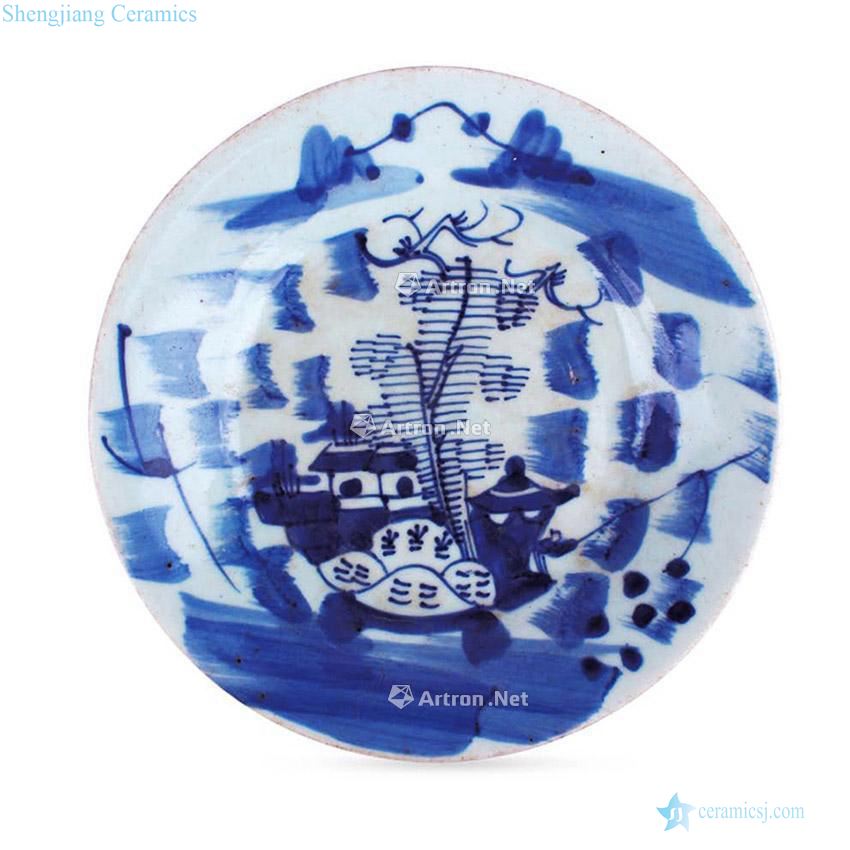 In the Ming dynasty style Blue and white landscape tray