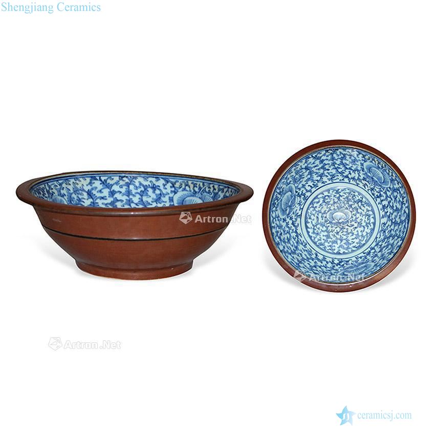 Mid qing Outside the sauce glaze blue tie up branch flowers in tray