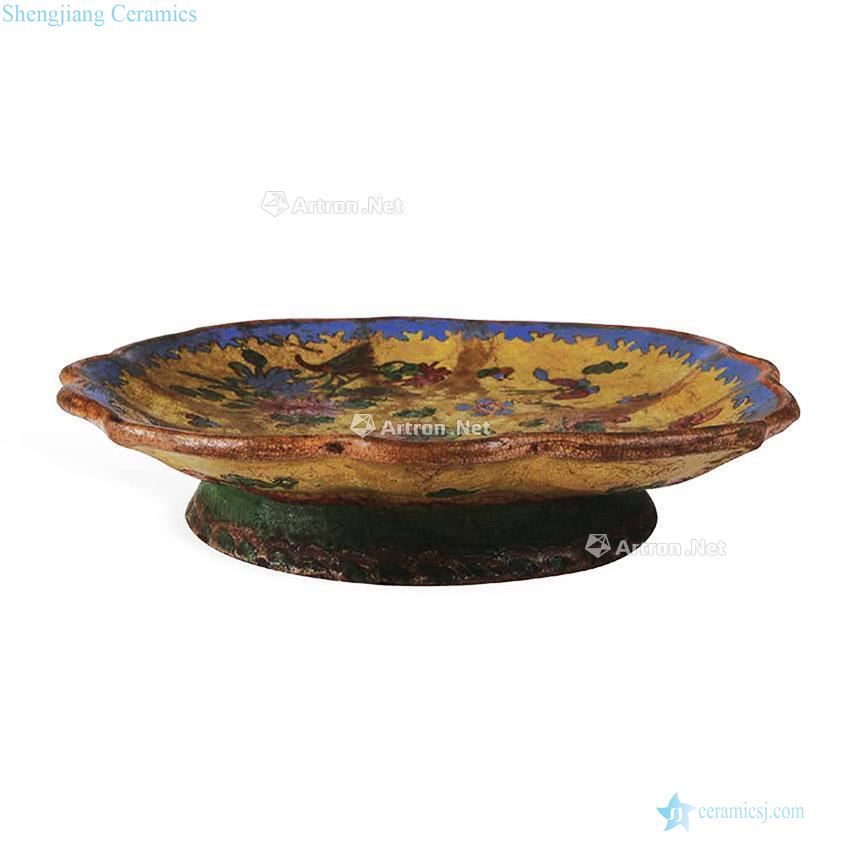 In the qing dynasty style Pastel flowers yellow butterfly tray