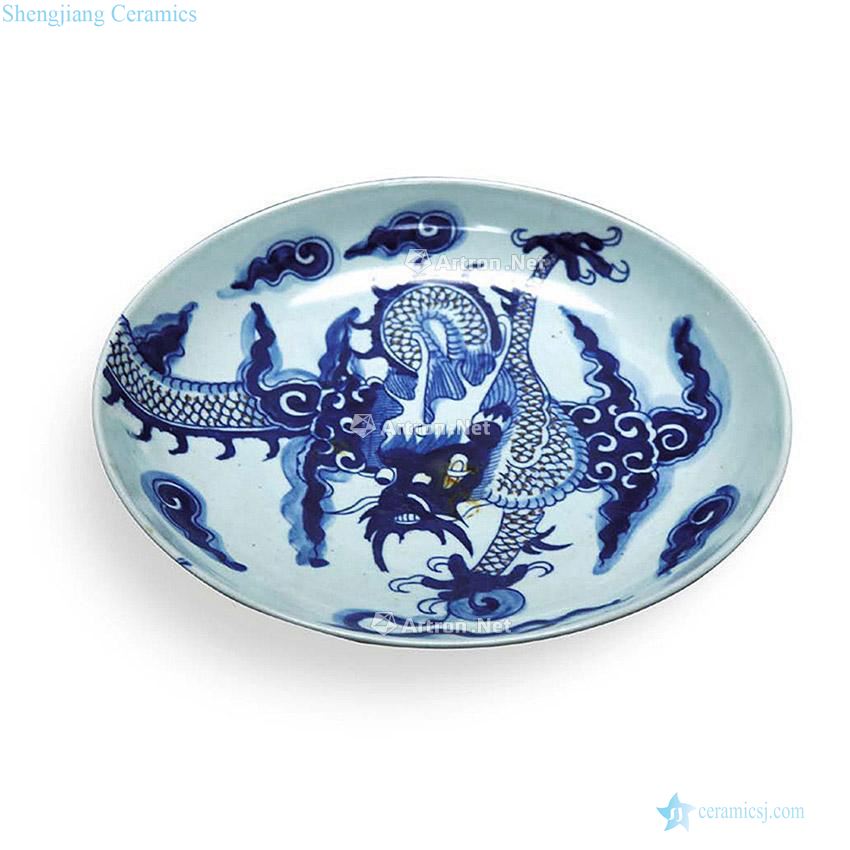 Kangxi style Blue and white youligong dragon wall plate