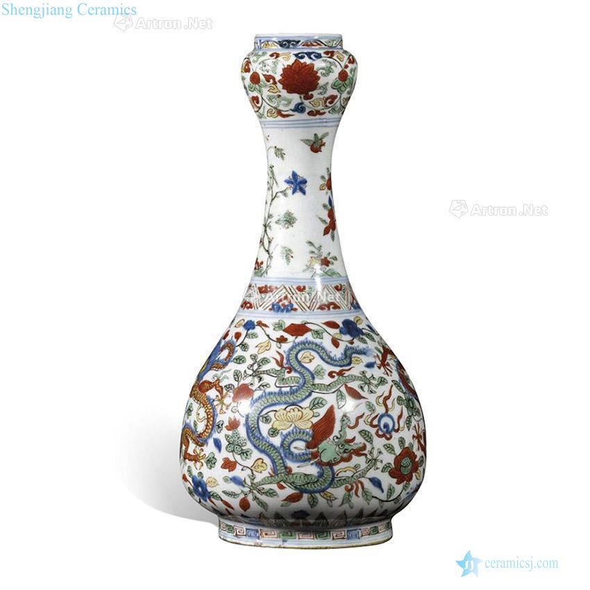 Ming wanli colorful "wear flower bead dragon" figure bottles of garlic