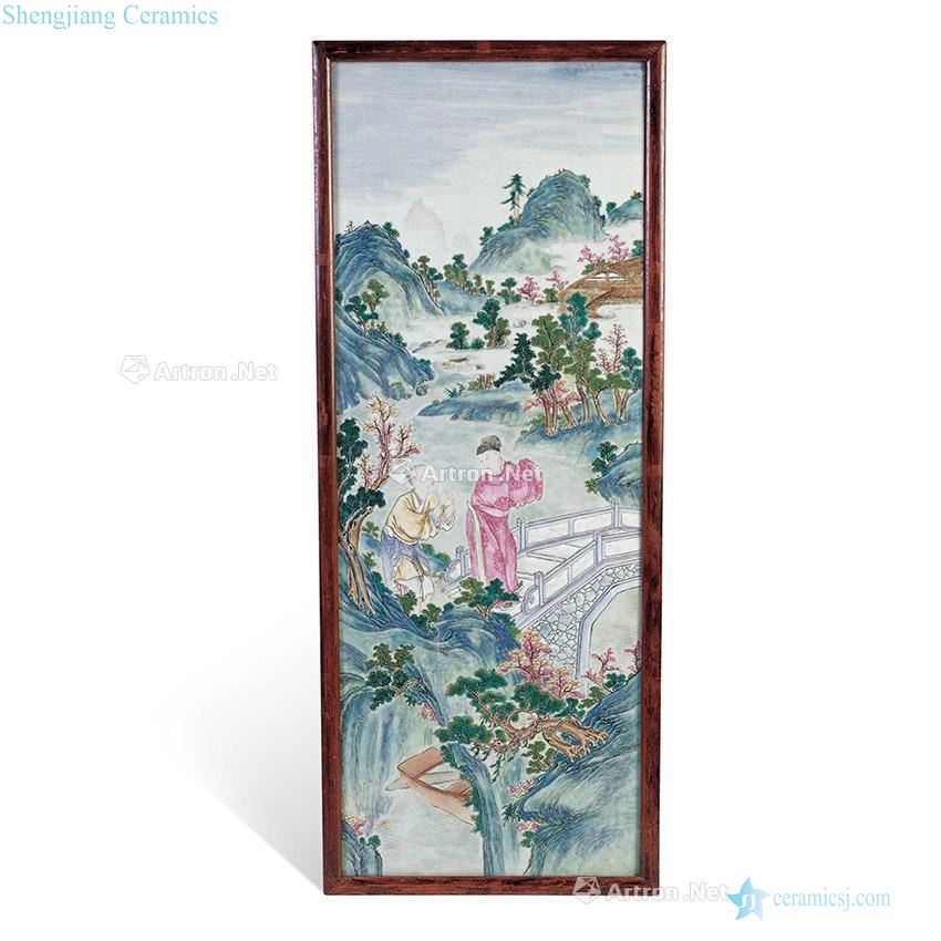 Qing qianlong pastel peach garden figure porcelain plate