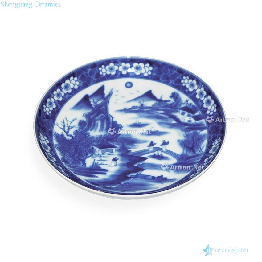 The qing emperor kangxi years Blue and white landscape tray