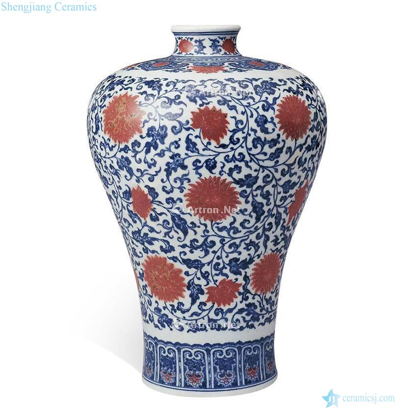 Qing dynasty blue and white lotus grain mei bottle youligong tangled branches