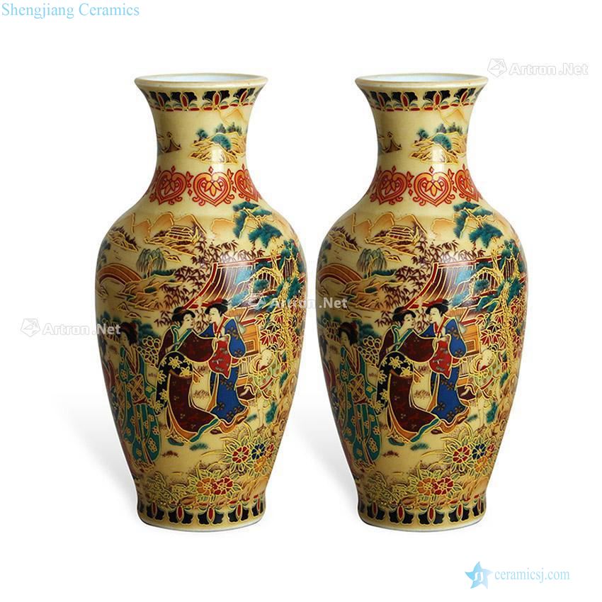 Qing qianlong year Pastel colour character bottles