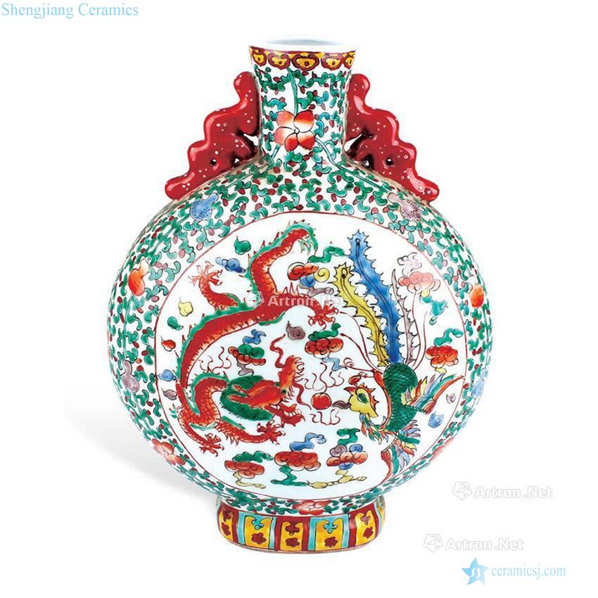 The qing emperor kangxi Colorful medallion longfeng grain binaural pot