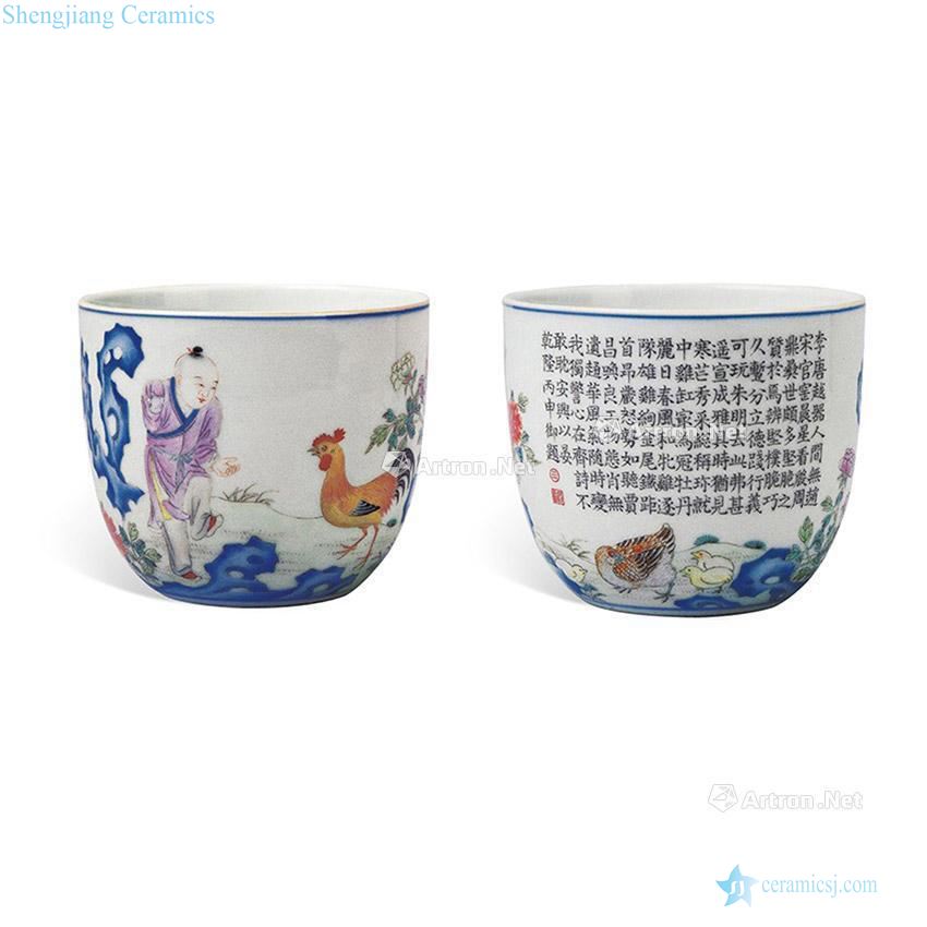 Qing qianlong pastel cylinder cup chicken