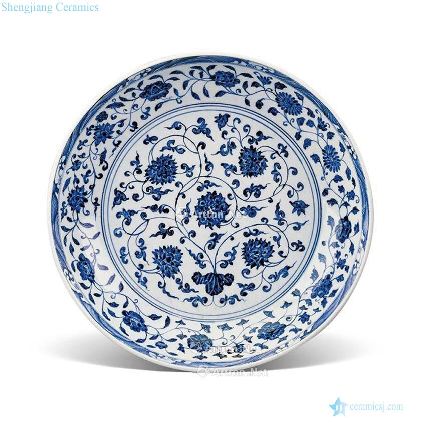 Ming yongle Blue and white tie up branch pattern plate
