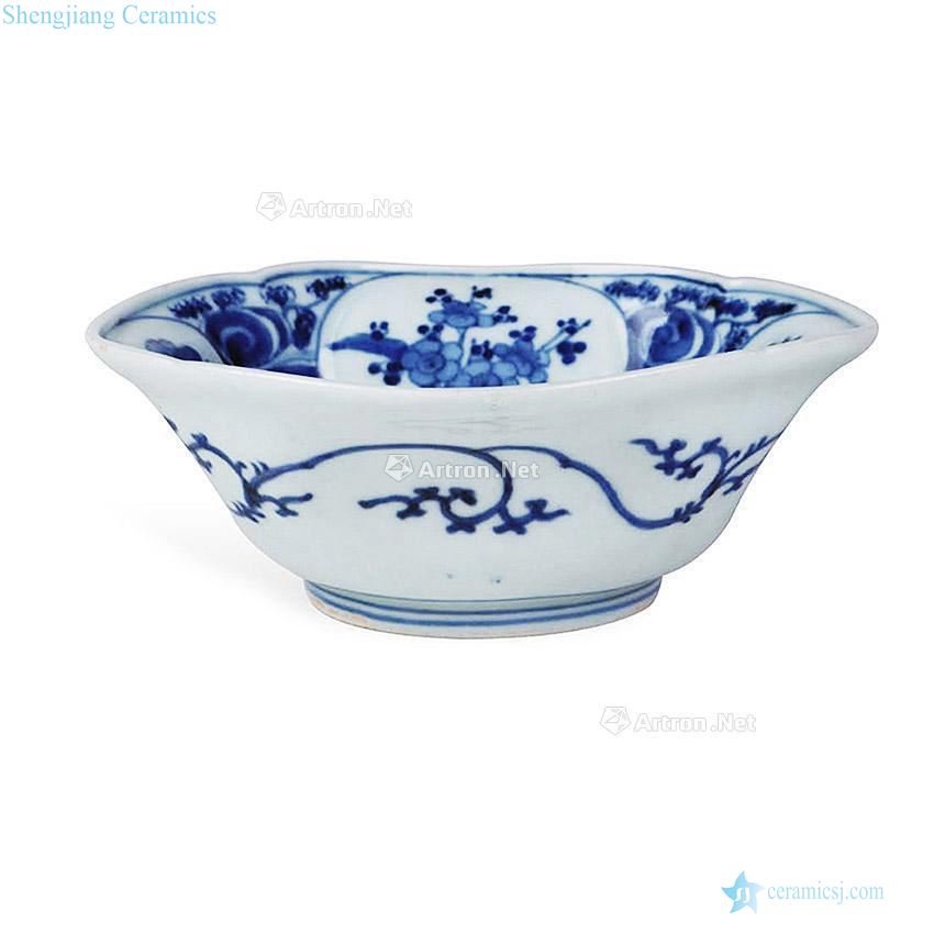 The late Ming dynasty Blue and white medallion flower tattoos shaped bowl