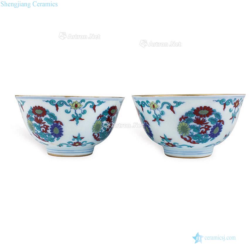 Ming chenghua year Dou color paint flowers green-splashed bowls